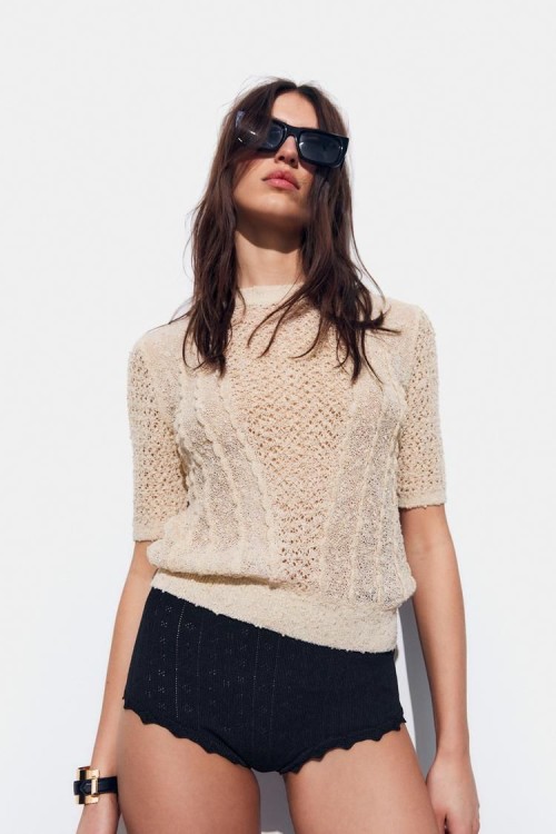 jacquard mesh knitted sweater